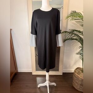 Luxology Black Dress with Black & White Striped Sleeves